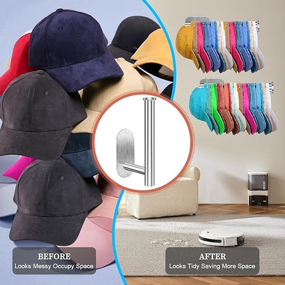 Eiito 2 Pack Hat Racks for Baseball Caps, Stainless Steel Hat Organizer for Baseball Cap, Hat Holder Storage Organizer, Hat Hanger Strong Adhesive/Wall for Door,Closet(Silver)