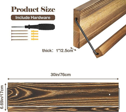 Nisorpa 2 Pcs Wall Mounted Shoe Rack Rustic Burnt Wood, Wall Hanging Shoe Rack Mounted, Shoes Storage Organizer Footwear Holder for Entryways Closet Mudroom Hallways, 30 Inch, Holds 3 Pairs