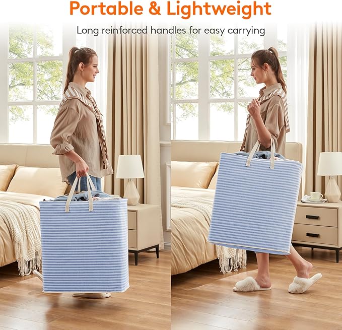 Lifewit 2 Pack Laundry Basket 100L Each, Collapsible Clothes Hamper with Reinforced Handles, Freestanding Waterproof Design for Bedroom and Laundry Room, Blue 200L Total