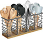 Suli Extra Large Kitchen Utensil Holder Countertop with 4 Compartments,Grey Metal holder with Wooden Base for Countertop,Farmhouse Utensil Organizer for counter,Rustic Cooking Utensil Organizer