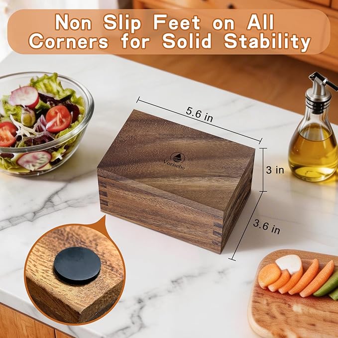 Large Capacity Acacia Wood Salt Container with Magnetic Flip Lid & Built-in Spoon, 20 OZ Kitchen Salt Holder, Elegant Salt Cellar Box to Storage Pepper, Herbs, Spice or Favorite Seasonings