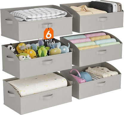 Lifewit Extra Large Trapezoid Closet Storage Bins for Shelf, 6 Packs Non-woven Closet Organizer Baskets with Handles, Foldable Clothes Containers Boxes for Clothing, Book, Purse, 23L, Light Gray
