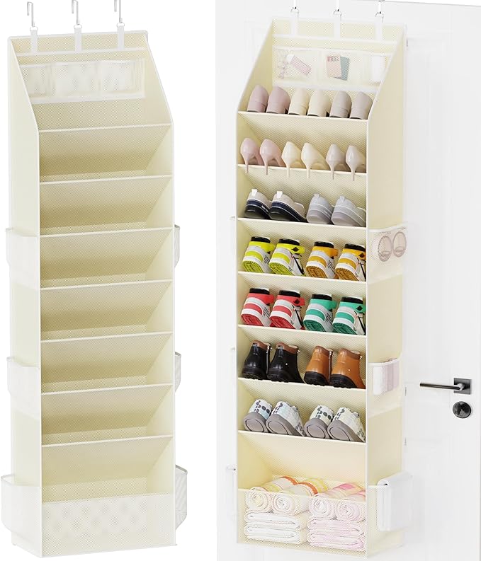 Criusia Shoe Storage, Over the Door Shoe Organizer, Hanging Closet Shoe Storage with Large Deep Pockets, Fits 16–24 Pairs of Sneakers, Sandals, Boots, Beige