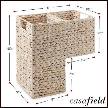 Casafield Stair Step Basket with Handles, Whitewash - Woven Water Hyacinth Staircase Basket Storage Bin Organizer