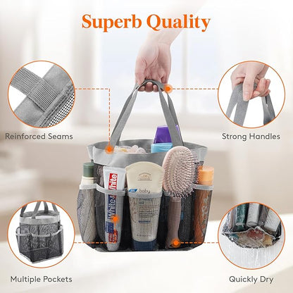 Lifewit Mesh Shower Caddy Portable for College Dorm Room Essentials with 7 Pockets, Freestanding Hanging Organizer Basket, Quick Dry Tote Bag for Camping, Bathroom, Beach, Travel, 1 Pack, Grey