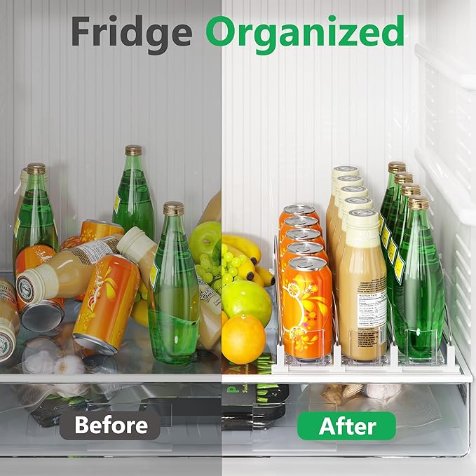 Drink Organizer for Fridge，Automatic Drink Dispenser for Fridge, 12-20oz Soda Can Dispenser for Refrigerator, Soda Can Organizer for Pantry Holds up to 15 Cans, 3 Row