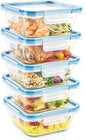 Snapware Glass Total Solutions (5-Pack, 4 Cup) Food Storage Containers Set, Airtight & Leakproof Plastic Locking BPA-Free Lids, Freezer Dishwasher Microwave Safe