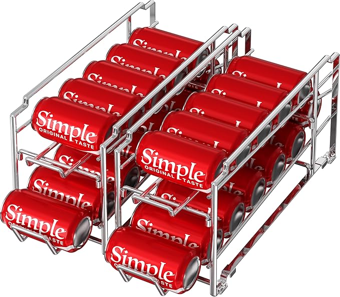 Simple Houseware Stackable Front Loading Beverage Can Dispenser Rack, Chrome - 2 Pack