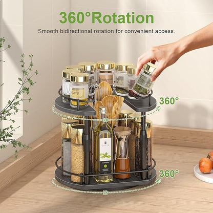 Across-Star Lazy-Susan-Spice-Rack -Organizer For Cabinet With Adjustable Height, 12 inch Rotating Seasoning Holder Spice Organization For Pantry, 2-Tier Kitchen Counter Shelf Countertop Organizer