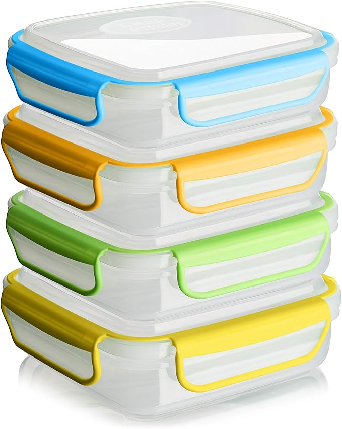 Snap Fresh - 4 Pack of Fun Size Leakproof Sandwich Containers - Reusable, BPA Free Sandwich Boxes. Airtight Seal. Also Great for Salads, Snacks, Fruit, Treats and Food Storage.