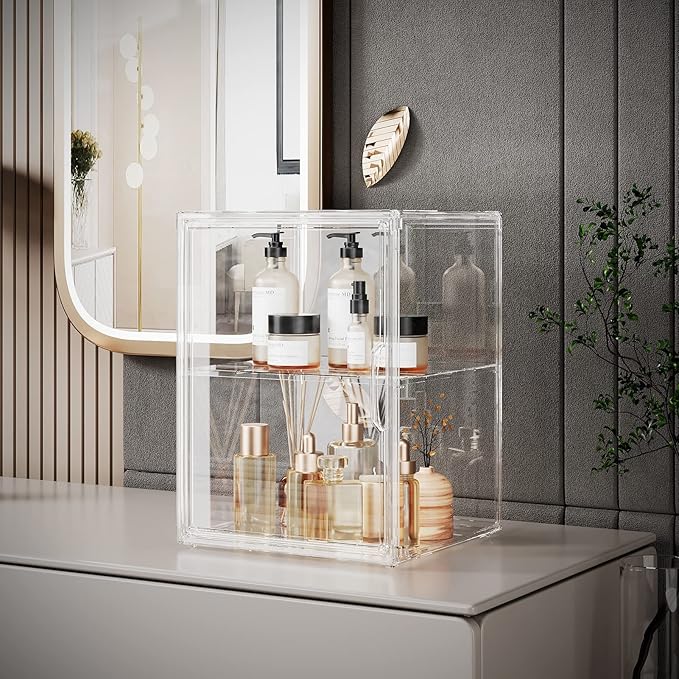starogegc 2Pack Makeup Organizer Storage, Large Capactiy Acrylic Bathroom Organizer, Clear Cosmetics Organizer Bins with Division Board for Vanity, Skincare, Countertop Storage and Display Case