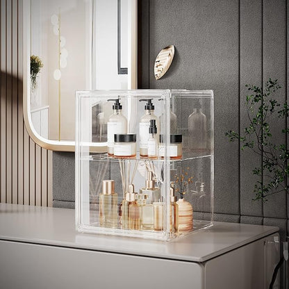 starogegc 2Pack Makeup Organizer Storage, Large Capactiy Acrylic Bathroom Organizer, Clear Cosmetics Organizer Bins with Division Board for Vanity, Skincare, Countertop Storage and Display Case