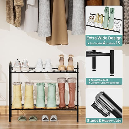 viewcare Shoe Rack for Closet, 3-Tier Small Shoe Rack for Entryway & Garage, Sturdy Metal Construction, Shoe Organizer Holds 6-9 Pairs
