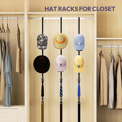 SWTYMIKI Over Door Hat Rack - Hat Organizer with 4 Hooks Design, Hanging Baseball Cap Organizer Storage Holds Up to 20 Caps for Door, Bedroom, Closet (Black)