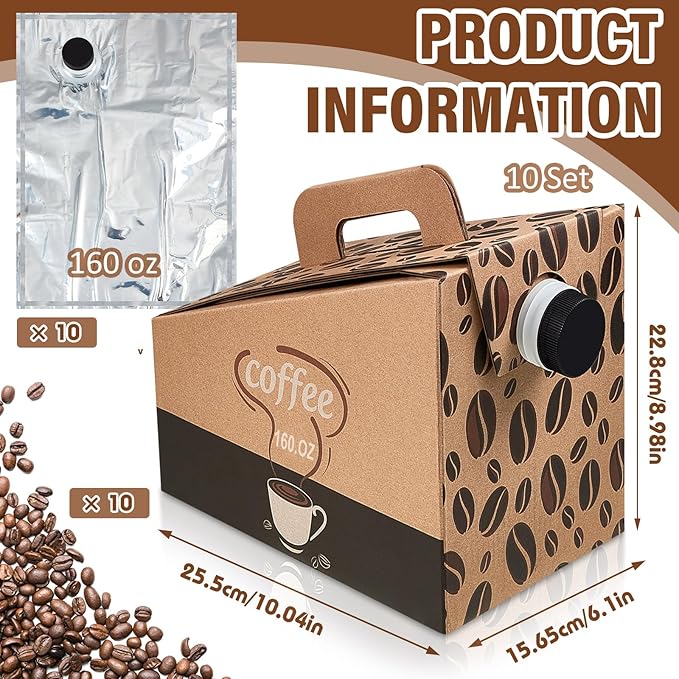 Dandat 10 Pcs 160 oz Disposable Coffee Dispenser Box with Spout, Insulated Cardboard Beverage Container for Catering Events Office Meetings Hot Cold Drinks