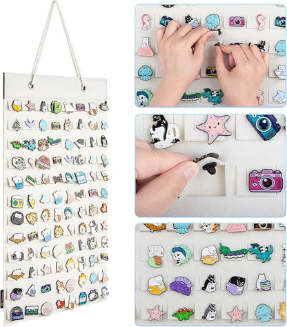 PACMAXI Hanging Brooch Pin Organizer, Display Pins Storage Case, Brooch Collection Storage Holder, Holds Up to 96 Pins.(Not Include Any Accessories) (S-96 Slots, Ivory White, Small)