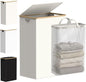 efluky Slim Laundry Basket with Lid, Narrow Laundry Hamper with Removable Bag, Skinny Dirty Clothes Basket with Bamboo Handles for Bathroom, Bedroom & Laundry Room, 90L Beige