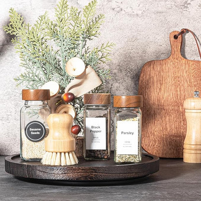 Wood Lazy Susan Organizer Kitchen Turntable for Cabinet Farmhouse Bathroom Decor Round Decorative Tray for Vanity, Counter, Sink, Coffee Table, 10 Inch, Dark Brown