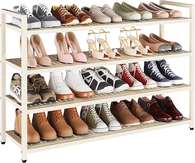 4-Tier Heavy Duty Metal Shoe Rack, 200 lbs Load Capacity Shoe Organizer with Reinforced Steel Tubes, No-Wobble Free Standing Shoe Shelf for Entryway, Closet, Bedroom, Dorm – Easy Assembly, Black