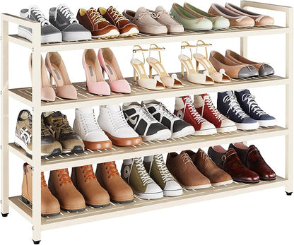 4-Tier Heavy Duty Metal Shoe Rack, 200 lbs Load Capacity Shoe Organizer with Reinforced Steel Tubes, No-Wobble Free Standing Shoe Shelf for Entryway, Closet, Bedroom, Dorm – Easy Assembly, Black