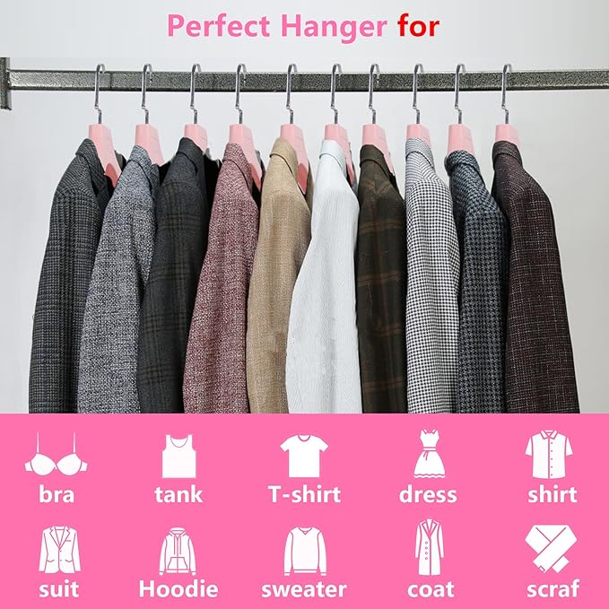 DEDU Plastic Extra Wide Shoulder Suit Hangers for Men 15 Pack Width 17.7", Pink Sweater Hangers no Shoulder Bump Non Slip for Thick Sweaters, Clothes Hangers with Pants Bar & Metal Hook