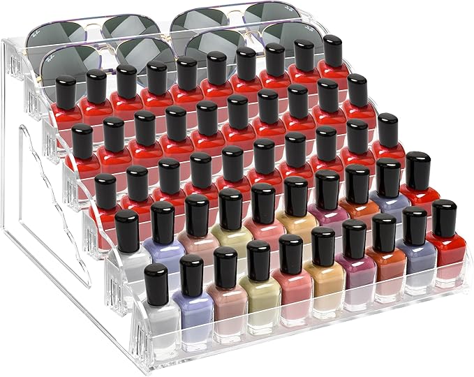 Nimiah Nail Polish Organizer Holder - 7 Layers Nail Supplies Rack Holds up to 96 Bottles Clear Acrylic Display Shelf for Eyeglass Essential Oils Ink Storage