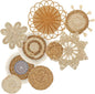 9 Pcs Boho Wall Basket Decor, Rattan Wicker Boho Wall Decor, Hanging Woven Basket Wall Decor, Round Handmade Wall Art for Living Room Bedroom Display Table Settings Home Christmas Decoration (Wood)