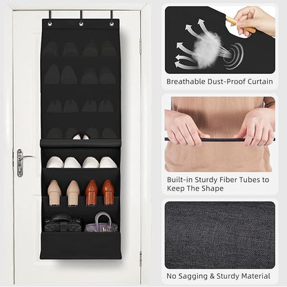 STORAGE MANIAC 1-Pack Over the Door shoe Organizer 8-Shelves + Over Door Shoe Organizer with Curtain 7-Shelves