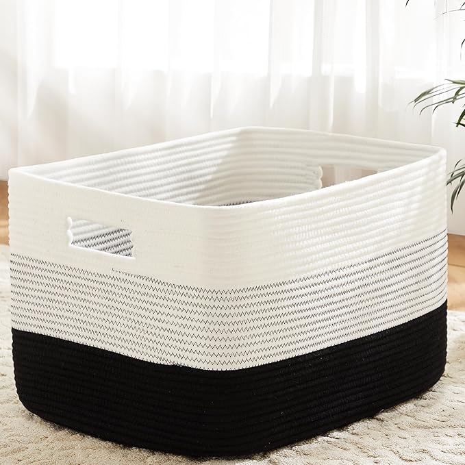 Artfeel Blanket Basket,Rectangle Woven Baskets for Storage,30L Laundry Basket for Decorative Nursery Blanket,Toys,Dirty Clothes and Magazine in Shelves,Baby Room,and Living Room