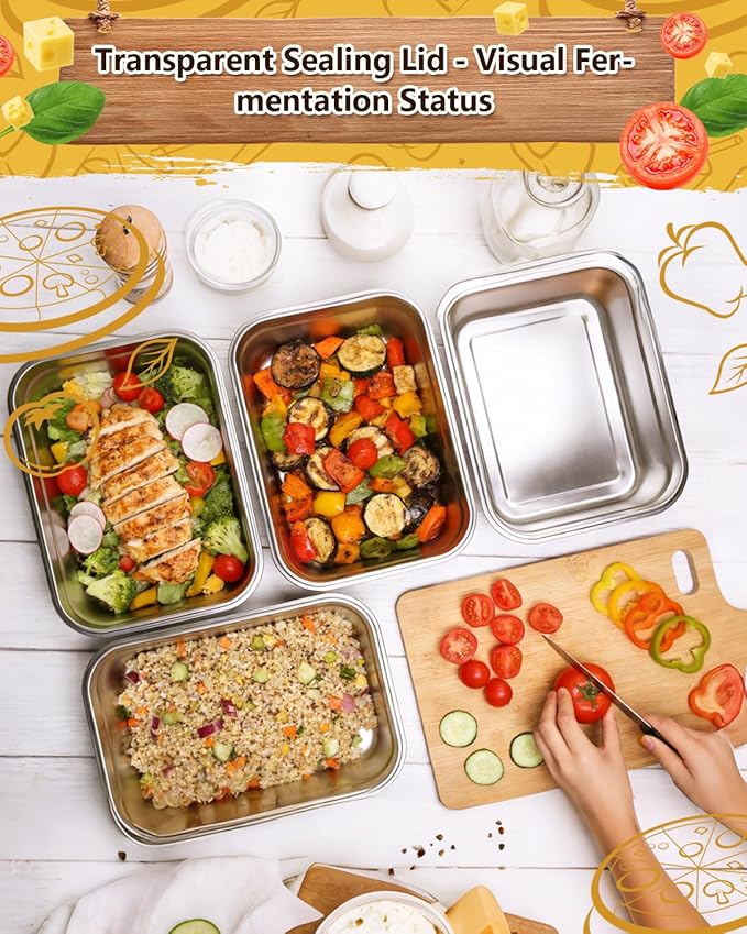 2 Pack Pizza Dough Proofing Box, 10L Stainless Steel Proofing Container with Clear Airtight Lid, Stackable Fermentation Storage for Dough Balls & Bread, Includes Cutter