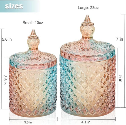 2 Pack Qtip Holder Glass Bathroom Accessories Vanity Organizers and Makeup Storage for Cotton Swabs, Balls, Pads, Floss Picks, Candy, Small and Large Rainbow