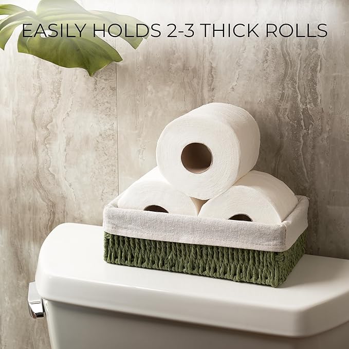 Beautiful Toilet Paper Storage Basket Set of 2 – Decorative Wicker Bathroom Organizer for Toilet Tank Trays - Quality Holder Bin for Shelves Fits Perfectly with Any Bathroom Decor