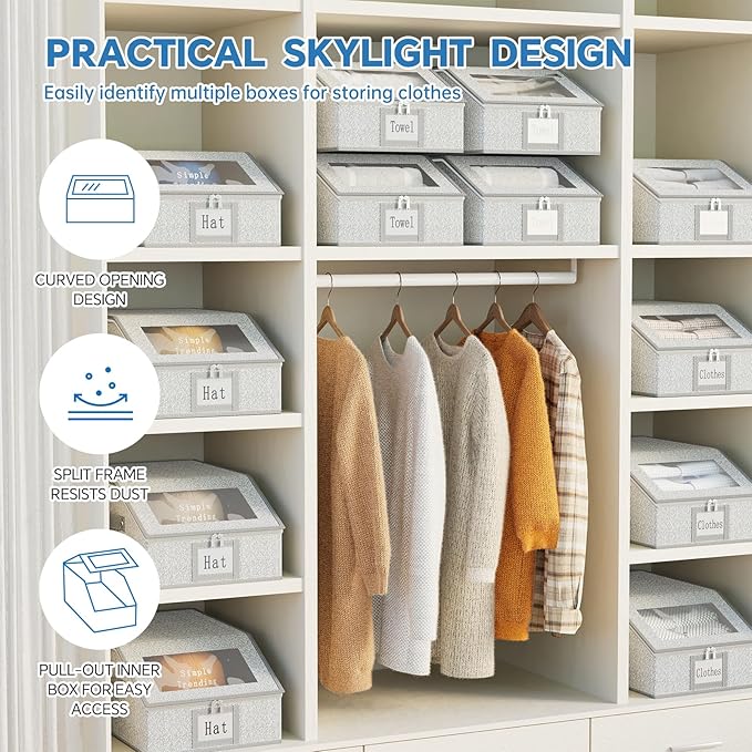 Simple Trending Hat Organizer for Baseball Caps, 2PCS Stackable Storage with Clear Window Lid,Hat Box for Closet, Holds up to 24 Caps Hat Organizer for Closet, Grey