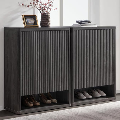 SICOTAS Shoe Cabinet 44 inch Tall Fluted Shoe Cabinet with Doors & 4 Shelves Wooden Large Hidden Shoe Storage Organizer Modern Free Standing 6-Tier Cabinet for Entryway Living Room Closet