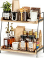 QUALLON Coffee Bar Accessories and Organizer, Coffee Station Organizer 2 Tier Bathroom Counter Organizer, Wood Coffee Tray, Bathroom Vanity Organizer, Countertop Shelf for Kitchen, Coffee Lover
