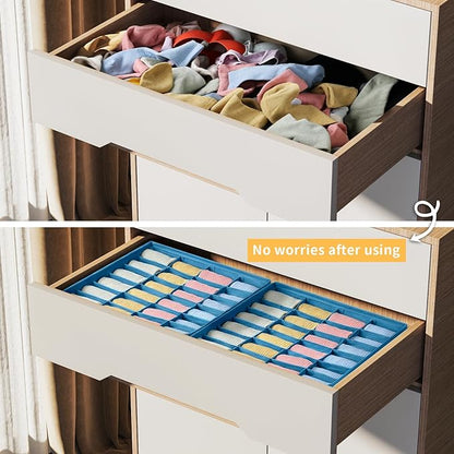Joyoldelf Sock Organizer Drawer Organizer - 2 Packs Underwear Organizer, 24 Cells Collapsible Closet Organizers and Storage Sock Holders Organizers for Storing Socks, Ties, Belts(Blue)