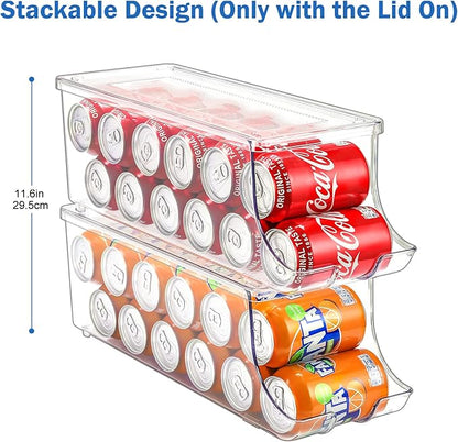 Puricon 2 Pack Soda Can Organizer Dispenser for Refrigerator Bundle with Drink Organizer for Fridge Pusher Glide