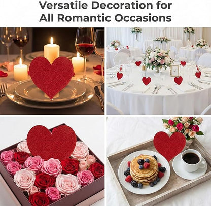 Threetols 6Pcs Valentine's Day Tableware Utensil Holder Red Heart Shape Fork Cutter Bag, Red Love Theme Felt Flatware Bags Covers for Engagement Xmas Dinner Table Party Decor Supplies