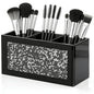 SHYFOY Black Makeup Brush Holder Organizer, 3 Slots Glass Cosmetic Brushes Storage with Crushed Diamond, Pencil Pen Holder for Desk, Desk Organizer and Accessories for Vanity