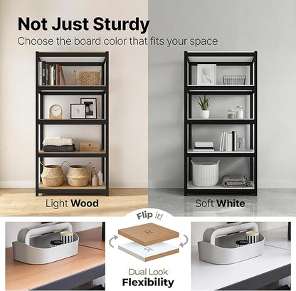 HOMEDANT House 36.2" W 5 Tier Heavy Duty Garage Shelving Adjustable Metal Rack Storage Shelves Standing Shelf Unit Organizers Pantry Closet Office Black 1Pack