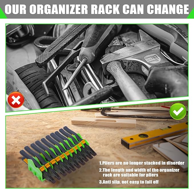 Ziopetru Plier Organizer Rack, 10-Slot Pliers Organizer for Tool Box Drawer, Tools Organizers Players with Non-Slip Rubber Base, Fits 0.8" Tools, 3" H Drawers (2)