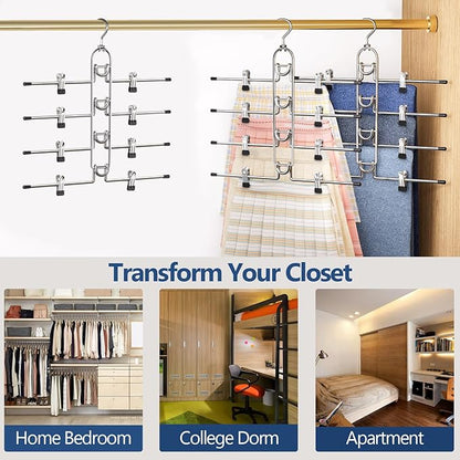 Pants Hangers With Clips, Newly Upgraded Detachable Space Saving Hangers for Skirts, Shorts & Trousers with Non slip clip,Heavy Duty Skirt Hangers - Hanging Closet Organizer And Storage,Patent Pending