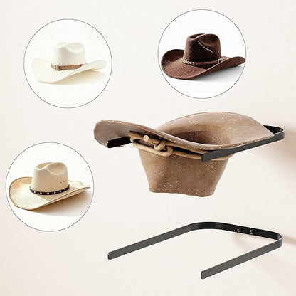 2-Pack Metal Hat Rack for Wall Mount – Space-Saving Cowboy Hat Holder & DIY Wall Display Hanger – Compact Hat Organizer with Screws, Black (No wooden board)