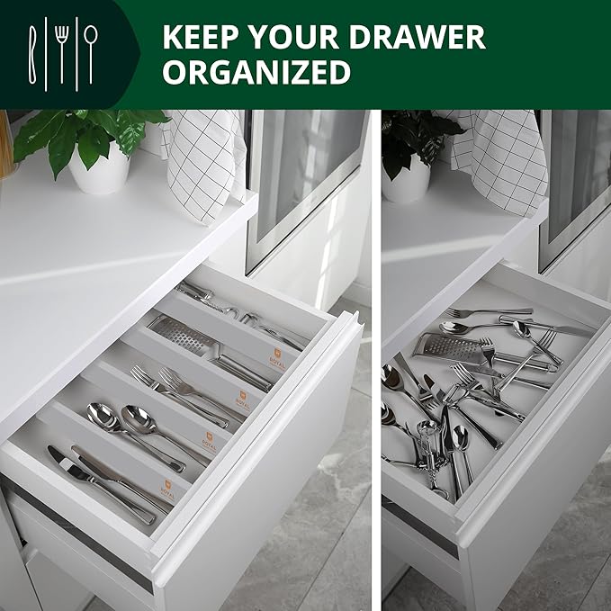 Bamboo Drawer Dividers Organizers, Adjustable Drawer Separator Splitters, 17–22 Inches Expandable Drawer Divider Organizer for Large Utensils, Kitchen, Bedroom, Dresser & Office Drawers 4-Pack, Gray