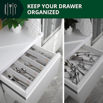 Bamboo Drawer Dividers Organizers, Adjustable Drawer Separator Splitters, 17–22 Inches Expandable Drawer Divider Organizer for Large Utensils, Kitchen, Bedroom, Dresser & Office Drawers 4-Pack, Gray