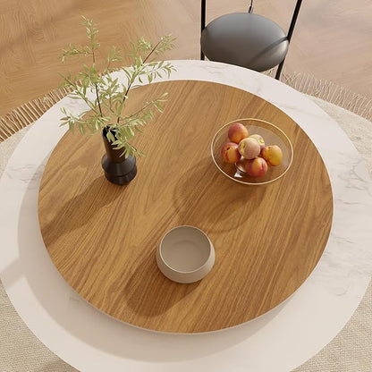 23.6" Sintered Stone Lazy Susan for Table Top- Extra Large Round Lazy Susan Organizer - Kitchen Revolution for Countertop(Walnut-Colored Wood Grain)