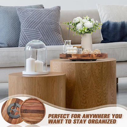 Nitial 12'' Acacia Wood Lazy Susan Organizer Wooden Rotating Turntable Organizer Kitchen Organizer Turntable for Dining Table Countertop Kitchen Cabinet Pantry Storage