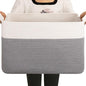OIAHOMY Large Blanket Basket, 65L Cotton Rope Woven Laundry Basket, Toy Bin for Baby Room, Container for Blanket Storage in Living Room, 20''×16''×12'', Grey & White