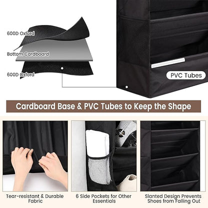 7 Tier Over The Door Shoe Organizer, Hanging Shoe Rack for Closet with Dustproof Mesh Curtain & 6 Side Pockets, Behind The Door Narrow Shoe Holder Hanger for Sneakers, Boots (Black)