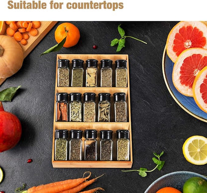 3-Tier Bamboo Drawer Spice Rack Wooden Kitchen Cabinet Spice Organizer Spice Jar Holder, Medicine/Health Care/Vitamin Bottles Storage Rack (Pre-Measure Drawer Dimensions), 1 Pack Drawer Rack